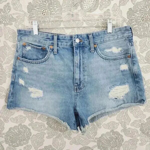 Madewell Womens Relaxed Denim Shorts Size 29 Light Blue Distressed